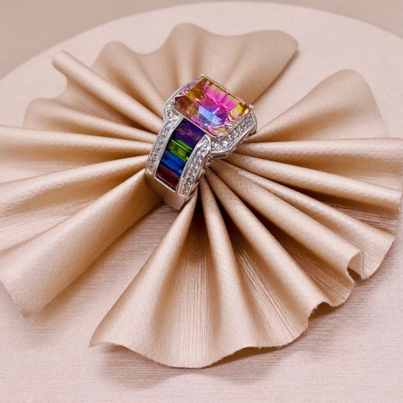 EUC Sterling Silver Bi Colored Topaz Cocktail Ring - Picture 2 of 16